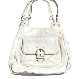 Coach Campbell Cream White Leather Triple Entry Hobo Shoulder Bag Gold Hardware